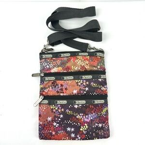 Lesportsac Crossbody Bag Triple Zip Floral Nylon Handbag Purse